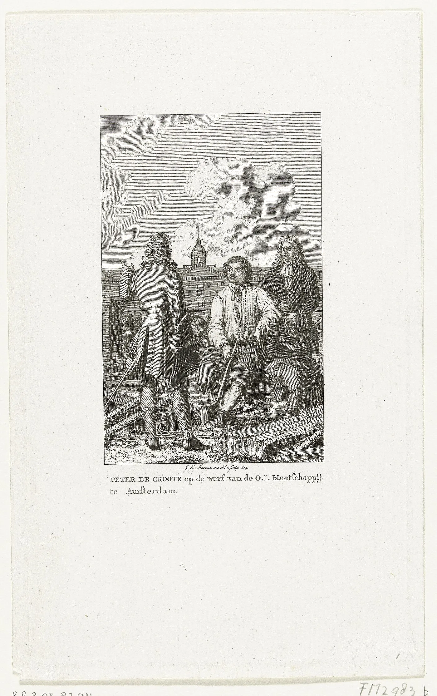 Pierre Ier travaillant au chantier naval de la Compagnie des Indes orientales à Amsterdam, 1697 (gravure, Rijksmuseum) : la flotte se construisait sur les savoirs hollandais et par les mains de maîtres recrutés.